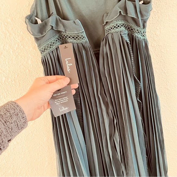 Lulu’s Emerald Green Tie-Strap Pleated Midi Dress Emerald Green XS - Picture 11 of 16